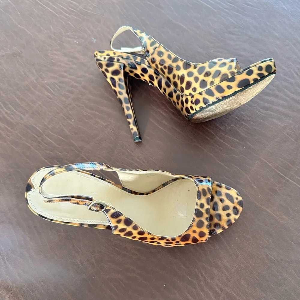 VIA SPIGA ANIMAL PRINT SLINGBACK STRAP PLATFORM STILETTOS SANDAL SHOES 8